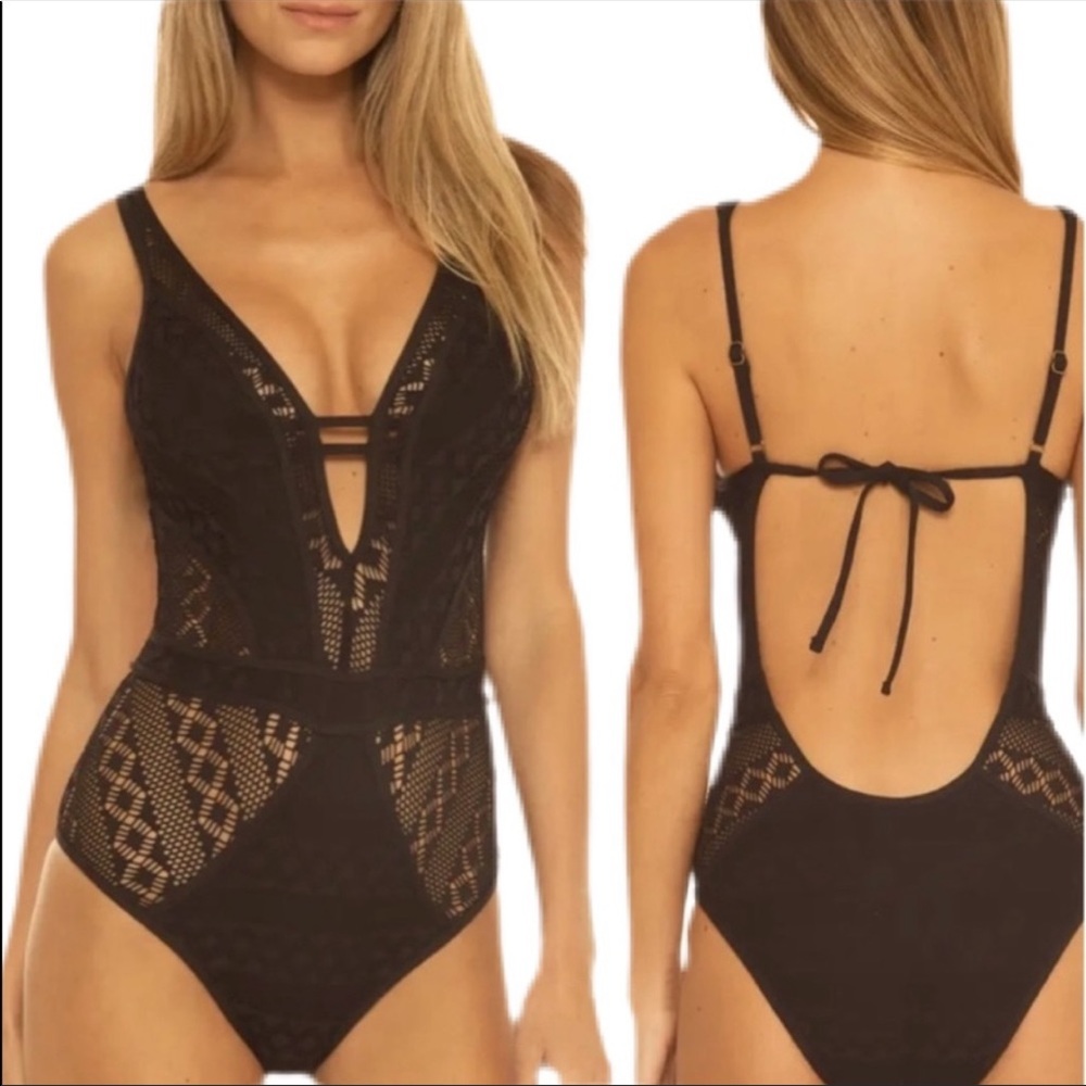 BECCA Black Color Play Crochet One Piece Swimsuit